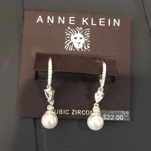 Anne Klein silver  pearl & diamond earrings